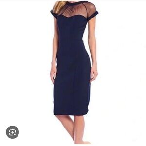 Maggy London Illusion Sheath Midi Dress in Navy